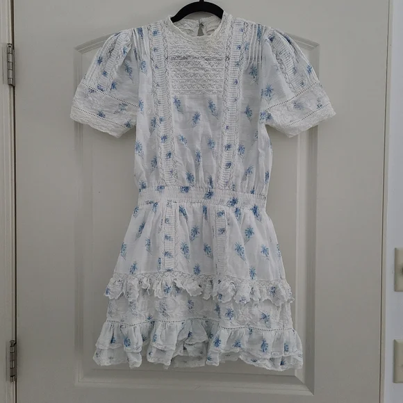 LOVE SHACK FANCY White Blue Leighton Dress - Picture 3 of 6
